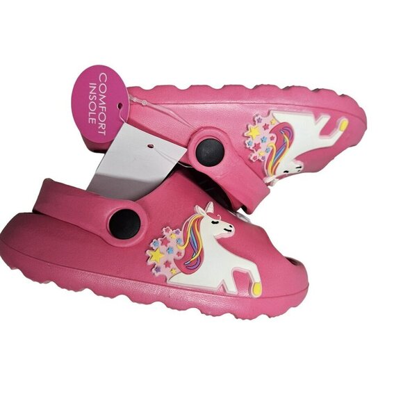 Pink Unicorn Kids Clogs With Comfort‎ Insole Adjustable Strap Slip On Whimsical - Picture 8 of 9